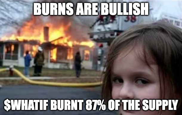 whatiftoken's tweet photo. Did you hear about the new #burnchallenge? 🔥

Well, we just burnt 87% of the #WHATIF supply!

Burn the matrix and rise like a phoenix.

#burn #pepe #pepebnb #wojak #aped #chad #ftx #meme #matrix #btc #eth #sol #crypto #community #dextools #ethereum #Bitcoin #johnwick https://t.co/G0zxI2zLAr