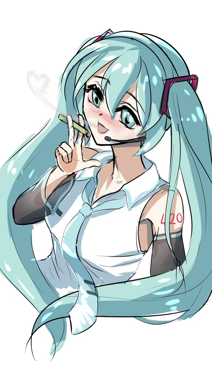 Ehcchi_'s tweet photo. Miku says, "Happy 4/20! Let it blaze, bois <3" 🚬💨

#sketch
#happy420day #hatsunemiku https://t.co/rpMBrDd0sK