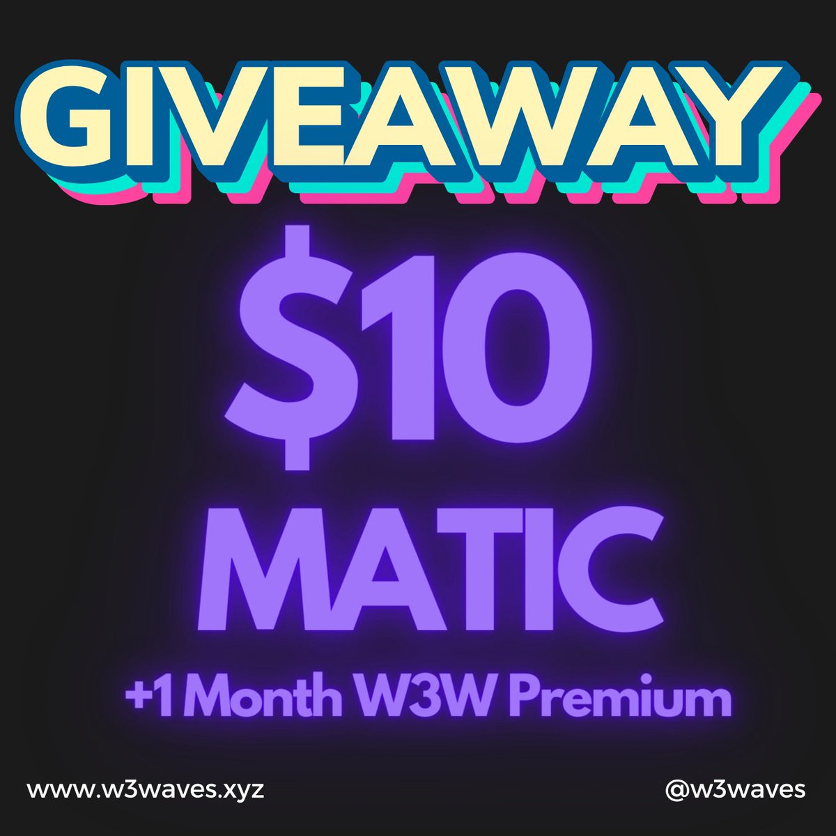 Web3 Waves (@w3waves) on Twitter photo 🎁Giveaway Time🎁
Win $10 in $MATIC & 1 Month W3W Premium 🥳
We've launched the Web3 Waves Premium Membership and to celebrate it, we're doing a giveaway!
To Enter:
- Follow <a href="/W3Waves/">Web3 Waves</a>
- Like, RT, Tag 3
- Join Discord: discord.gg/YgawmvzXuc
48 HRS⏲️
#Giveaway #Giveaways 🎁Giveaway Time🎁
Win $10 in $MATIC & 1 Month W3W Premium 🥳
We've launched the Web3 Waves Premium Membership and to celebrate it, we're doing a giveaway!
To Enter:
- Follow <a href="/W3Waves/">Web3 Waves</a>
- Like, RT, Tag 3
- Join Discord: discord.gg/YgawmvzXuc
48 HRS⏲️
#Giveaway #Giveaways