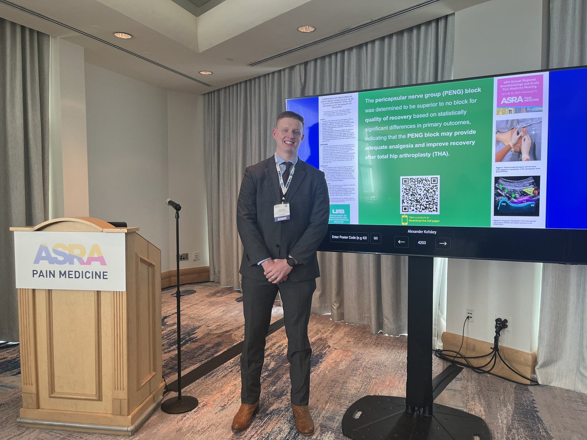 AKofskeyMD's tweet photo. Honored to get to present again on behalf of @UABAnesResident @UAB_Anesthesia on the PENG block study I got to be a part of thanks to my mentor, @KukrejaPromil . Not sure the location could be much better for the conference!
@asra_society
@Ropivacaine 
@KalagaraHari
#ASRASpring23 https://t.co/mzieRHiP0b