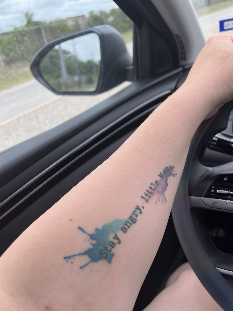I’m in the high school pick up line and I happen to glance down at my tattoo (h/t @MadeleineLEngle and @megsxtattoos) and I’ll be honest. This is what helps keeps me going. It’s my little pep talk. I need all of my anger now.  #txlege
