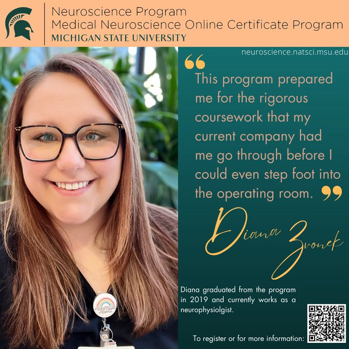 At a crossroad in your academic career? MSU’s Medical Neuroscience Online Certificate Program could help find your passion and next job, just like it did for Diana!

#msuneuroscience #neuroscience #neuroscienceonline #gradschool #onlineprogram #msupsl #medicalschool #MCAT