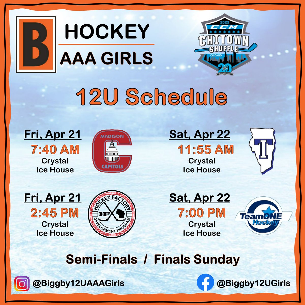 Heading to Chicago for the <a href="/200x85/">200x85</a> Chi-Town Shuffle with this amazing group.  Looking forward to seeing these girls showcase all the great things they've been doing at practice this Spring.

<a href="/BiggbyAAAGirls/">Biggby AAA Girls Hockey</a>  @BiggbyCoffeeAAA