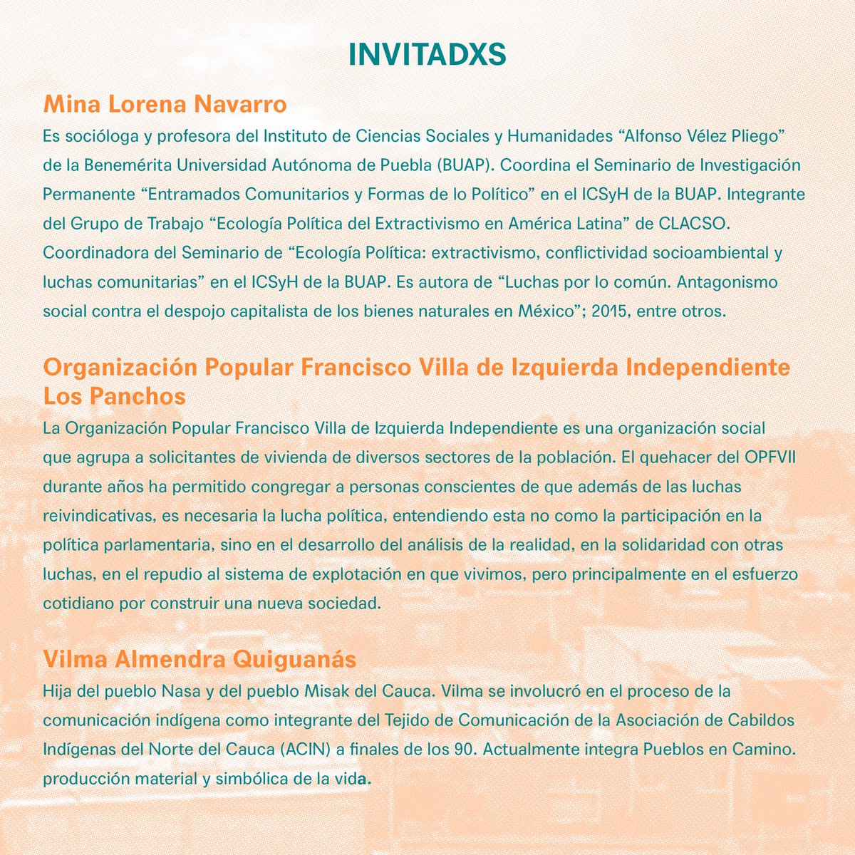 COOPIACOOPIA's tweet photo. Espacialidades Asimétricas: autonomías ¿urbanas? es un laboratorio que estudia de manera trans-versal las relaciones de poder presentes en la trans-formación del territorio.

Inscripciones: abril 18- mayo 12
Enlace: https://t.co/j1put3rouQ https://t.co/KmEoJ84nZd