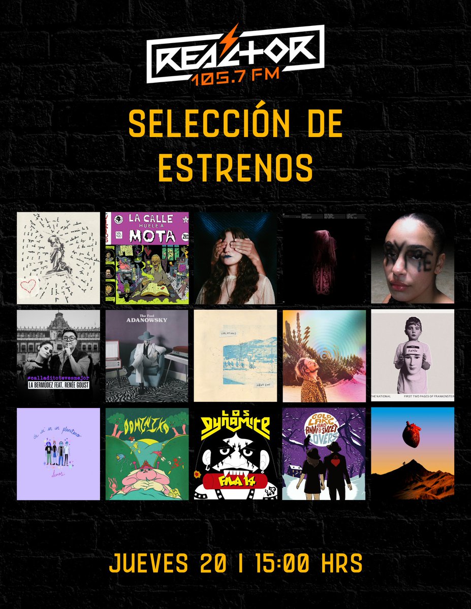 Les avisamos que la #SelecciónDeEstrenos de esta semana viene cargada de pura rola fina de <a href="/tveuplanetario/">te vi en un planetario</a>, <a href="/JorjaSmith/">Jorja Smith</a>, <a href="/adanjodorowsky/">Adan Jodorowsky</a> y varios más que les volará la cabeza.

Atentos y sintonicen a las 15 horas 😱🆕