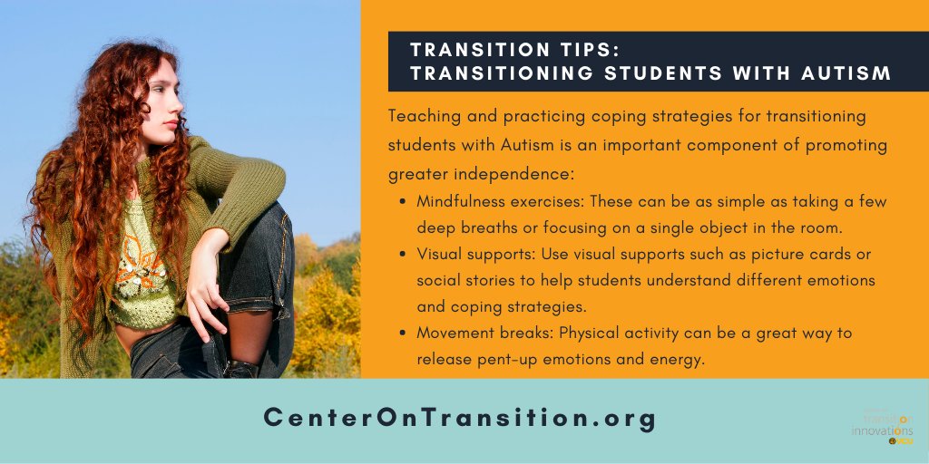 VCU_CTI's tweet photo. This week's #TransitionTip expands on one of the tips in the resource we shares earlier this week on Promoting Independence for Individuals with ASD.

Teaching and practicing coping strategies for transitioning students with Autism is important for greater independence. https://t.co/EcqzR2f9ef