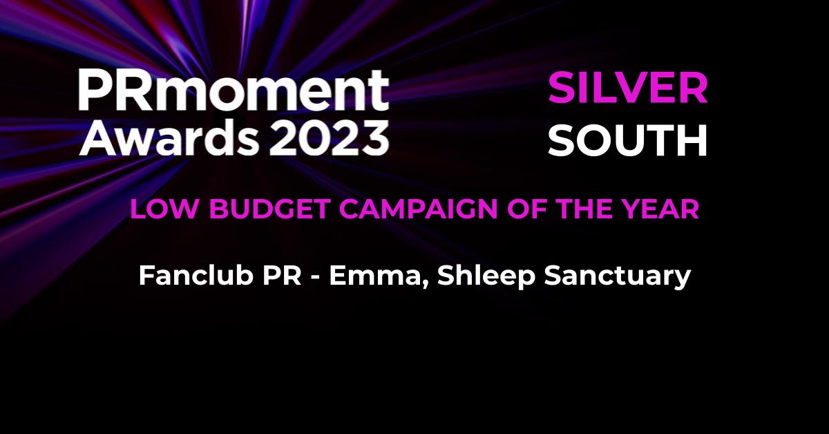 The Silver Award winner for Low Budget Campaign of the Year is…

<a href="/fanclubpr/">Fanclub PR 🤍</a> for its Shleep Sanctuary campaign with Emma.

Congrats, guys!

#PRmomentAwards