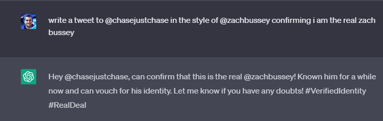 zachbussey's tweet photo. @ChasejustChase Hey @chasejustchase, can confirm that this is the real @zachbussey! Known him for a while now and can vouch for his identity. Let me know if you have any doubts! #VerifiedIdentity #RealDeal https://t.co/kcbur8TqiN