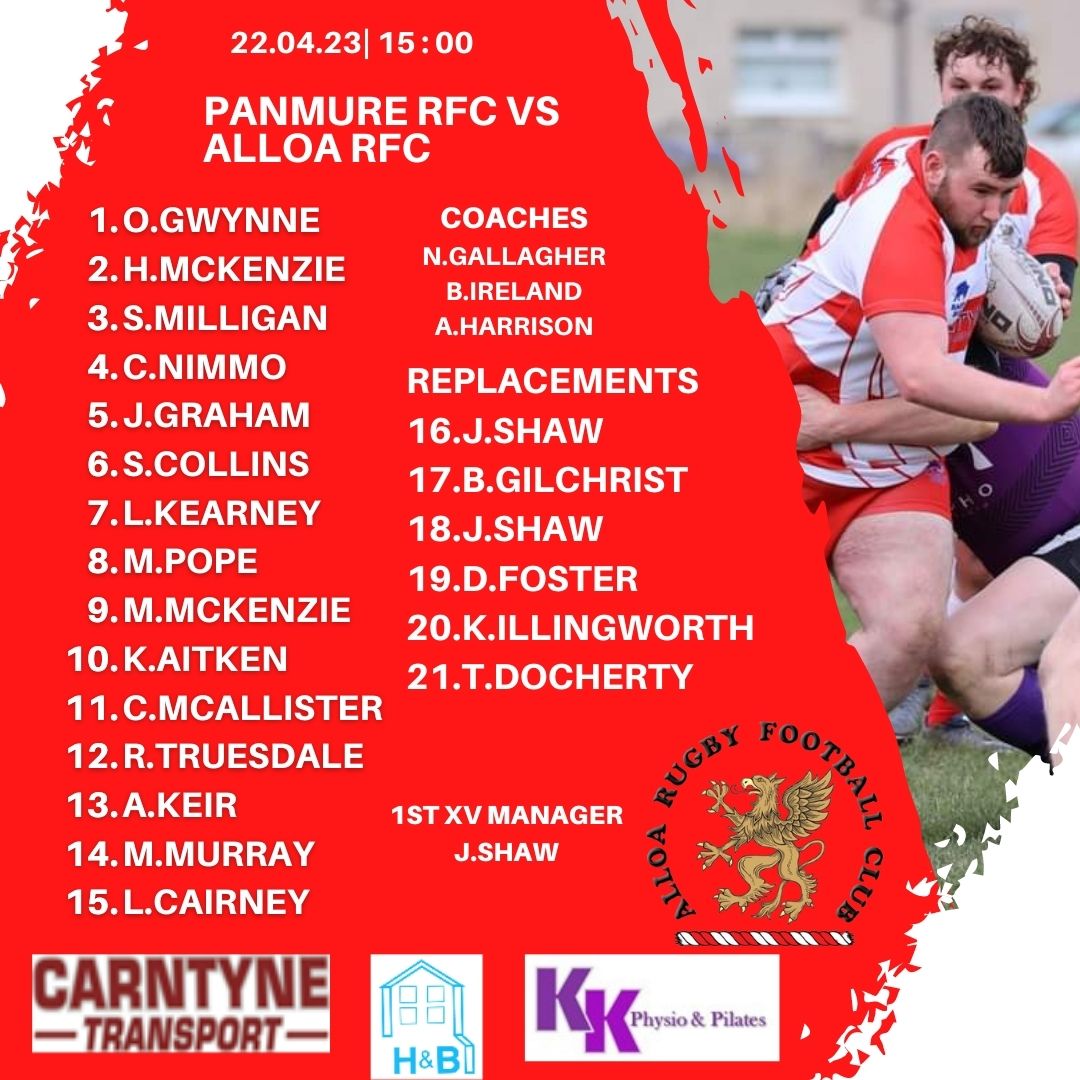 Squad Announcement!!

Here is your Alloa team that will face Panmure RFC this weekend.

Kick off is at 3pm for those that are making the journey up.

#ARFC
🔴⚪