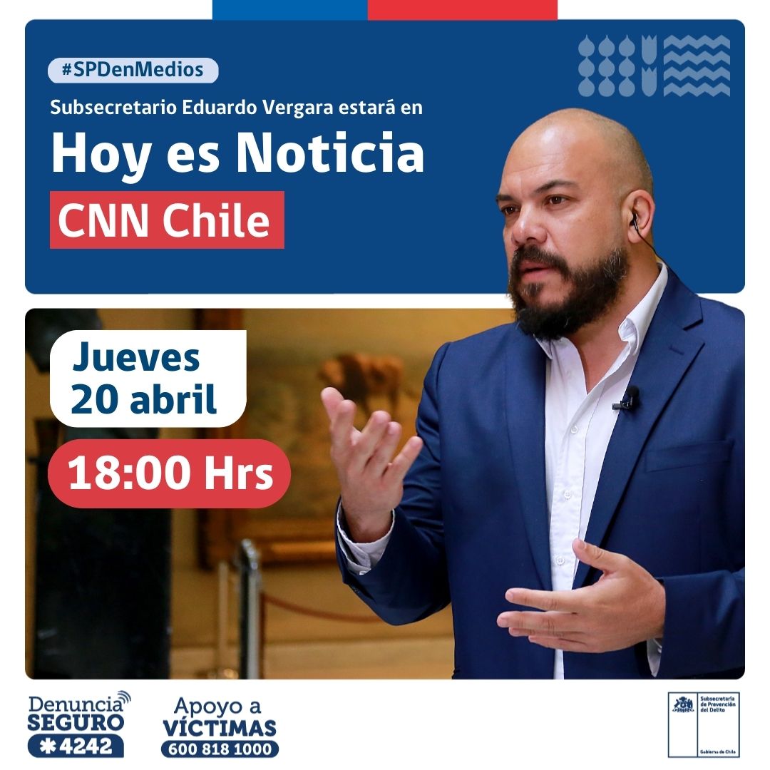 SubPrevDelito's tweet photo. 🔴A las 18:00 hrs, Subsecretario @EduardoVergaraB estará en @CNNChile para hablar de la agenda del @GobiernodeChile por #MásSeguridad.

📺Sigue la entrevista en https://t.co/wn2WI1ULw2 https://t.co/370iJkAUM8