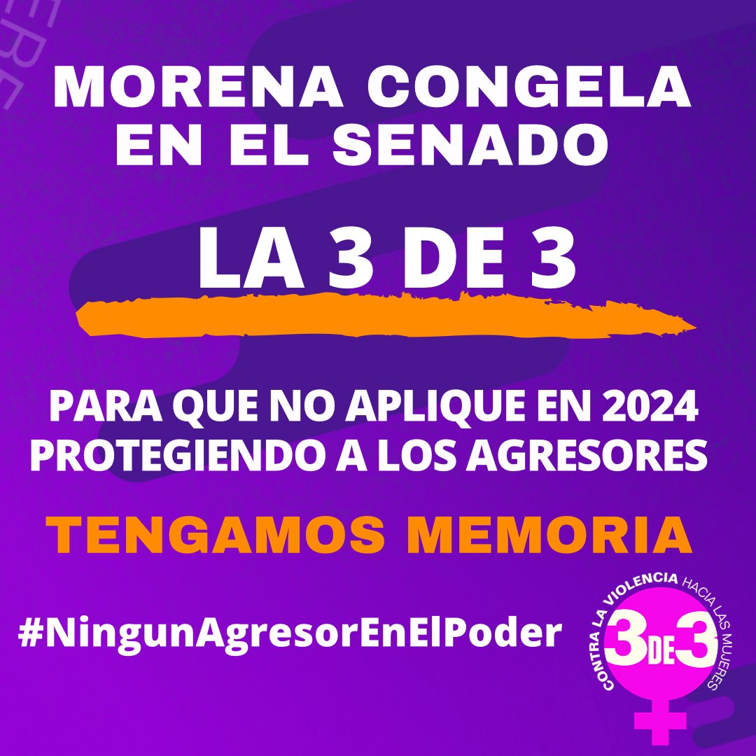 LasConstiMX's tweet photo. 🚨⚠️ #ULTIMAHORA Congelan en @senadomexicano Reforma Constitucional #3de3VsViolencia por instrucción de @RicardoMonrealA y @ramirezlalo_ para que no aplique en 2024, protegen agresores.
🔥Las mujeres en nuestro cuerpo decidimos y en las urnas DEFINIMOS
#NingúnAgresorEnElPoder🗳️❌ https://t.co/4v5Smca5KF