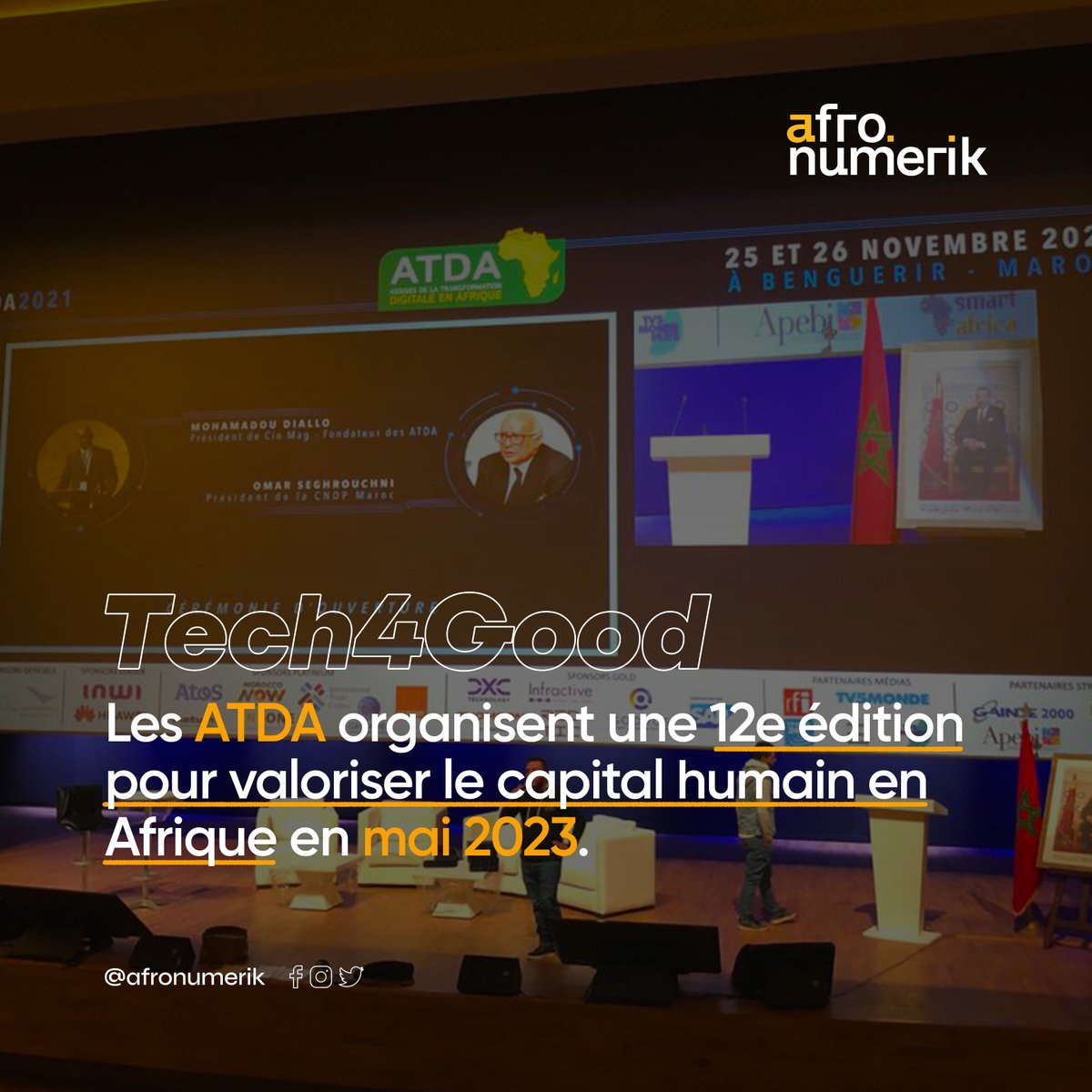 Afronumerik's tweet image. Les ATDA mettent en avant le capital humain pour l'écosystème numérique africain, les 19 et 20 mai 2023.#Tech4Good #ATDA #TransformationDigitale #Afrique #CapitalHumain