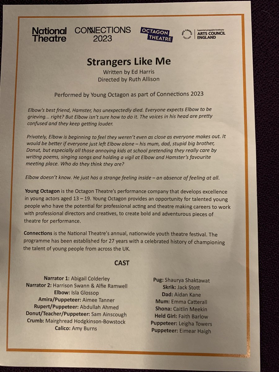 roddygauld's tweet photo. The Young Octagon Company @octagontheatre absolutely smashed it tonight with #StrangersLikeMe. Well done to them all 👏 https://t.co/T3AYgHaKNJ