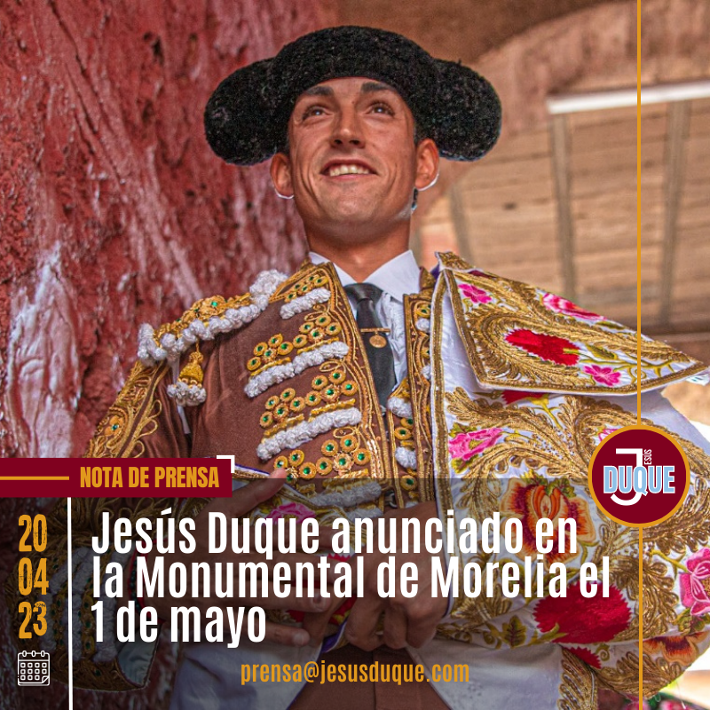 prensaDUQUE's tweet photo. 📰Nota de Prensa
🗓️20 abril 2023

🗞️ Jesús Duque anunciado en la Monumental de Morelia el 1 de mayo
💥 El diestro de Requena hará su primer paseíllo de la temporada en una de las principales plazas de toros mexicanas

👁‍🗨 Toda la info aquí 👇