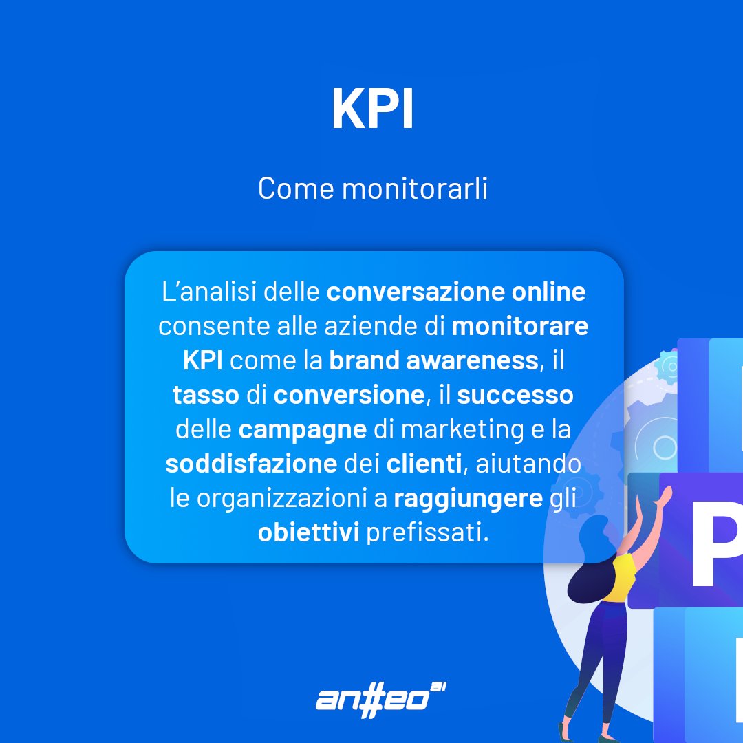 anteo_AI's tweet photo. Monitora i #KPI e raggiungi i tuoi #obiettivi aziendali attraverso l’#analisi delle #conversazioni #online. Scopri come! https://t.co/NTU7I39bGh