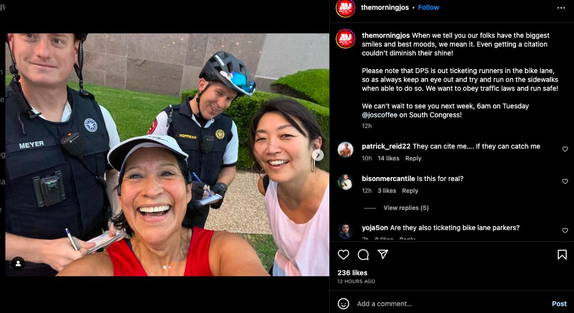 JackCraver's tweet photo. I don't think this is the violent crime deterrence that @KirkPWatson had in mind. 

I think I speak for the vast majority of bikers when I say that runners in the bike lane are the least of our problems. https://t.co/mOBgkcJWnE