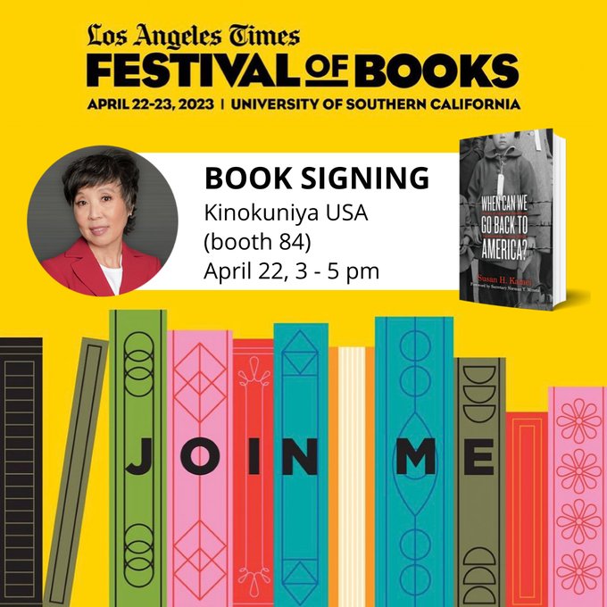 KinokuniyaUSA's tweet photo. The LA Times Festival of Books is happening this weekend (4/22 & 23)! Be sure to visit us at booth 84! There will be multiple signing sessions at our booth on 4/22! See you soon!

10:30am-1pm
JUDY CHOI & YOYO - When tomorrow hesitates, When Ookleberry Tree, The Cloud that fell from the sky

1-3pm
Jeffrey Gee Chin - A Rebel’s Outcry

3-5pm
Susan H Kamei - When Can we Go back to America?