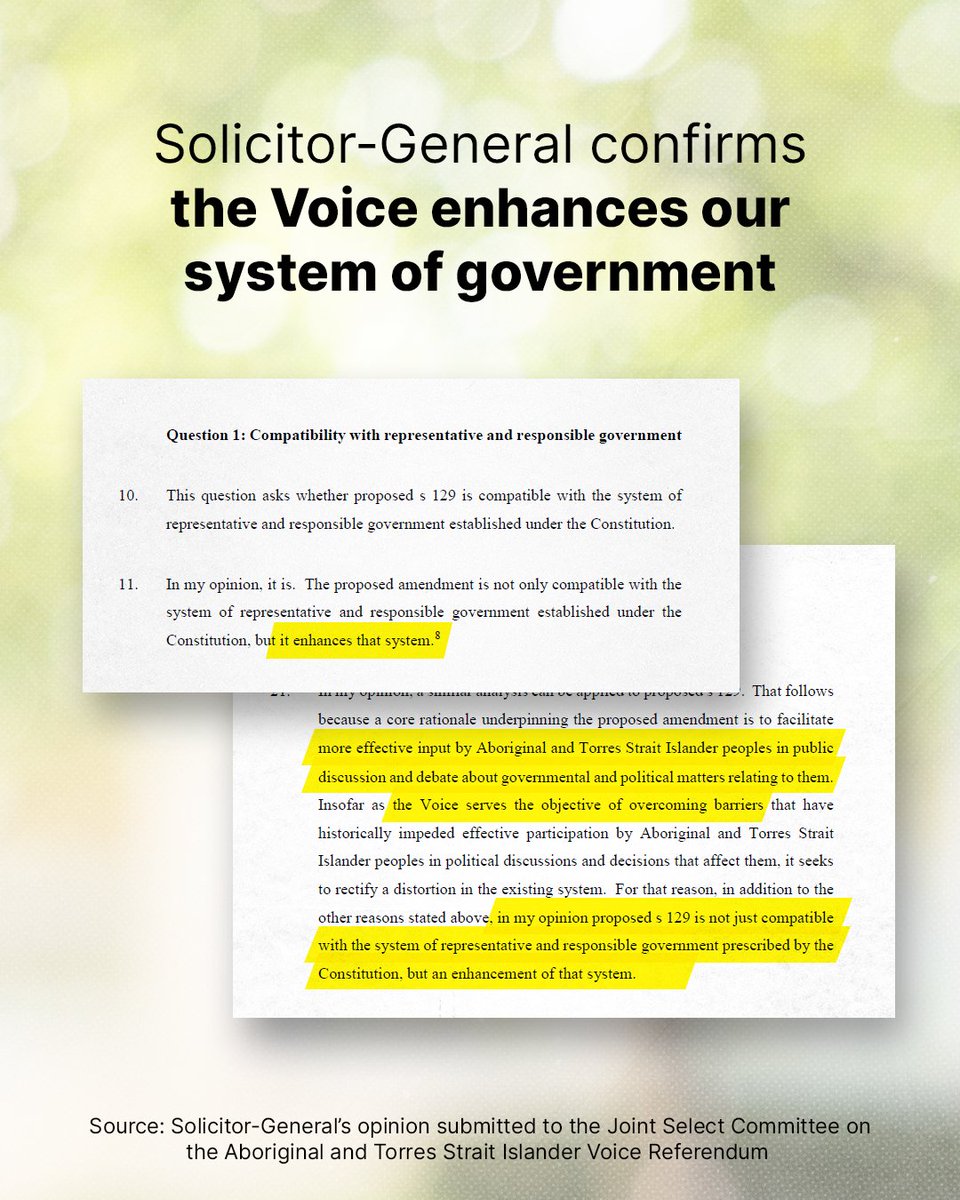 BREAKING: Solicitor-General's opinion on the Voice is released! Confirms that it enhances our system of government.

#voteyes #voicetoparliament #yes23 #ulurustatement
