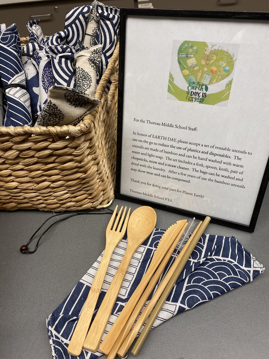 What a fun surprise! Our PTA celebrated Earth Day by providing a set of reusable utensils for staff! Our PTA rocks!! 🌎 🍴 @ThoreauMS