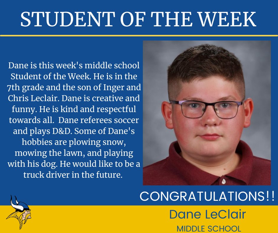fredericvikings's tweet photo. Congrats to this week's Student of the Week!
#GoFrederic https://t.co/WHs72mHfdp