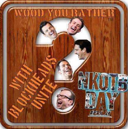 Blockeads's tweet photo. Who's ready to join us for a LIVE round of #WouldURather on Monday - New Kids on the Block Day!? We will be playing on all SM platforms as well as LIVE on Instagram - be prepared, we might just pull you on to answer a question in person! #WUR #BHU #BlockheadsUnite #NKOTBDay #NKOTB #NewKidsontheBlock #DonnieWahlberg #JordanKnight #JoeyMcIntyre #DannyWood #JonathanKnight