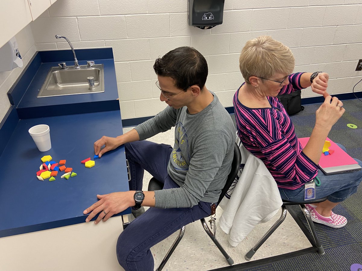 MsBrennan2's tweet photo. Kindergarten teachers ⁦@CoatesES⁩ started their team planning day by honing their communication skills, while having a little fun. One partner had to describe how to build the structure while the builder was unable to see. How do yo think the did? https://t.co/mWq7UdhaFh