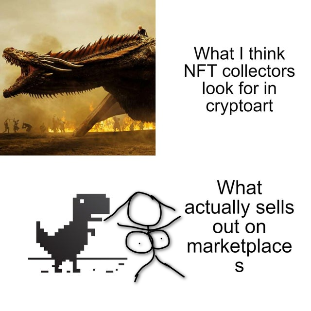 King_PRomulus's tweet photo. I have brought this topic up before.
What are your thoughts? is the below accurate when it comes to what sells? 

Are there biases towards certain art?

#nftmemes #laughalittle https://t.co/wWEyC3Rilc