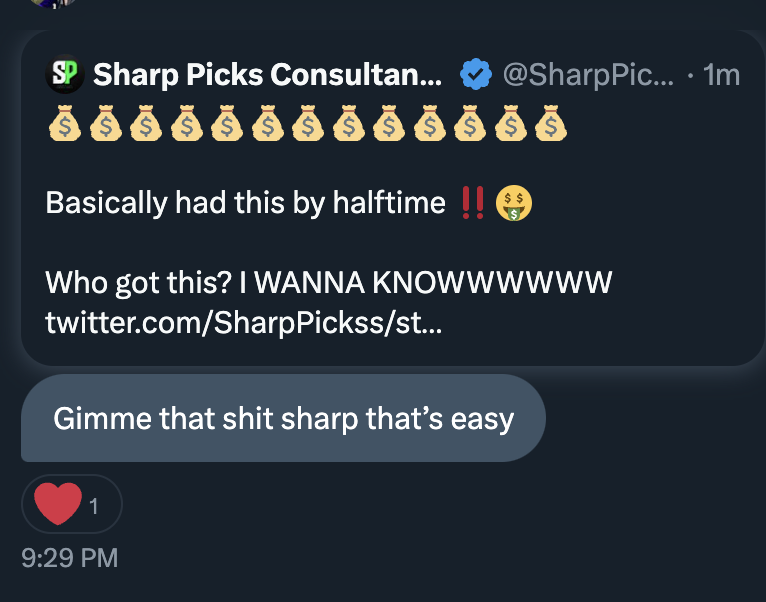 SharpPickss's tweet photo. A true #SPC Follower ‼️🤑

This is the daily energy we live around 

#SPC #SharpArmy https://t.co/xIr5RgkerS