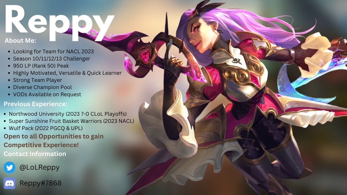 I am LFT for Summer NACL OQ3

Exploring options for any opportunity

Likes + RTs are appreciated 😃