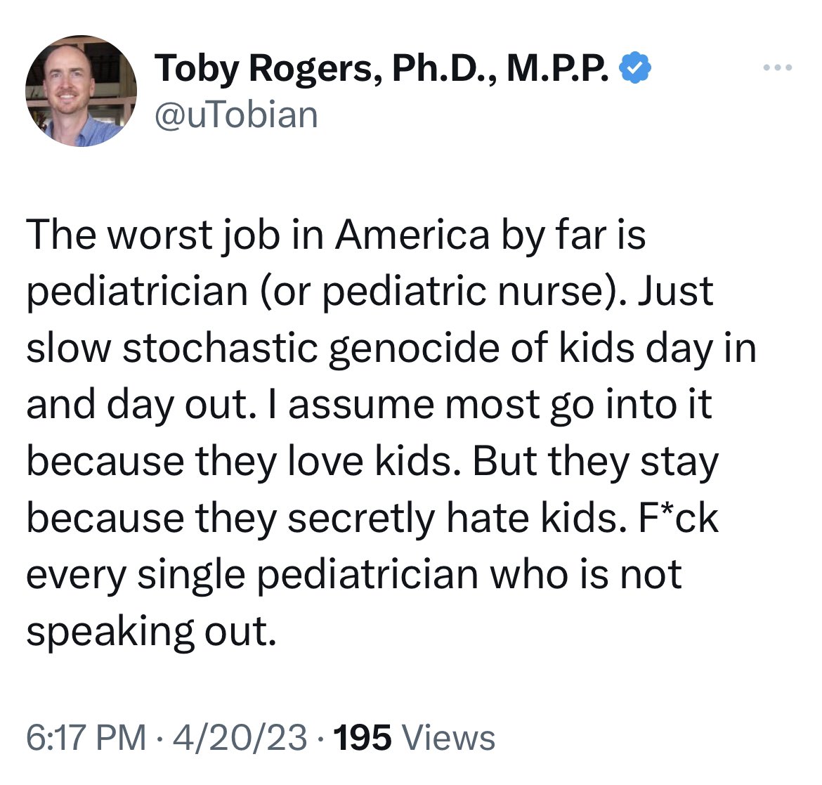 DrDickPan's tweet photo. Pediatricians are literally gods. I pray that CHiPs, the FBI, and the US Surgeon General make this man suffer for his heresy. #antivaxxersarenothuman https://t.co/l7U8rMKC6e