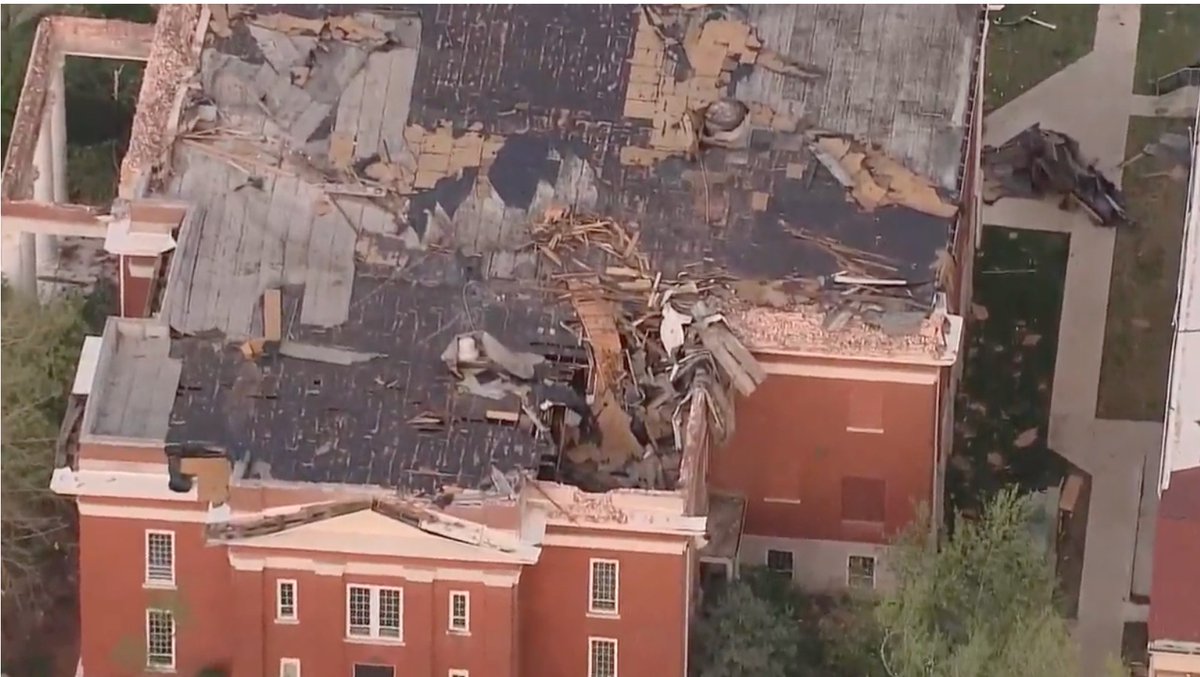 BaptHistoryOK's tweet photo. Pray for Oklahoma Baptist University as ther recover from storm damage. The oldest building on campus Shawnee Hall was hit as was the iconic Raley Chapel and others. OK Disaster Relief is already onthe scene. You can give to support repairs here. https://t.co/9Bepv81rb9 https://t.co/XGNWG3YSNy