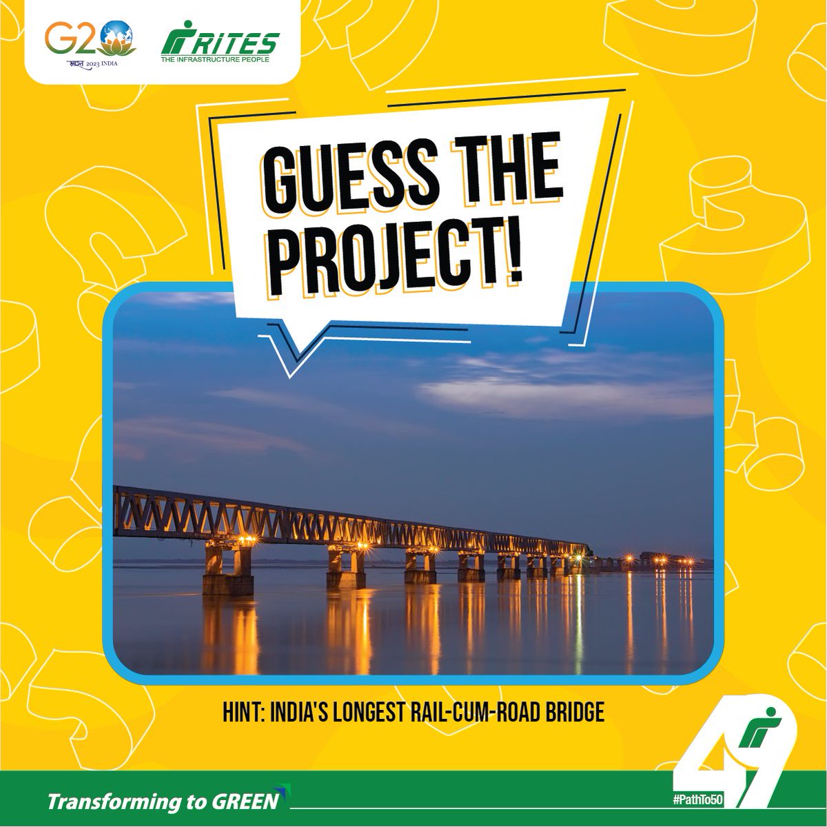 RITESLIMITED's tweet photo. Over the Brahmaputra's gentle flow, this bridge paves the way for #India to #grow!
Can you #GuessTheProject?
#RITES #PathTo50 https://t.co/NhpLmRGAJQ