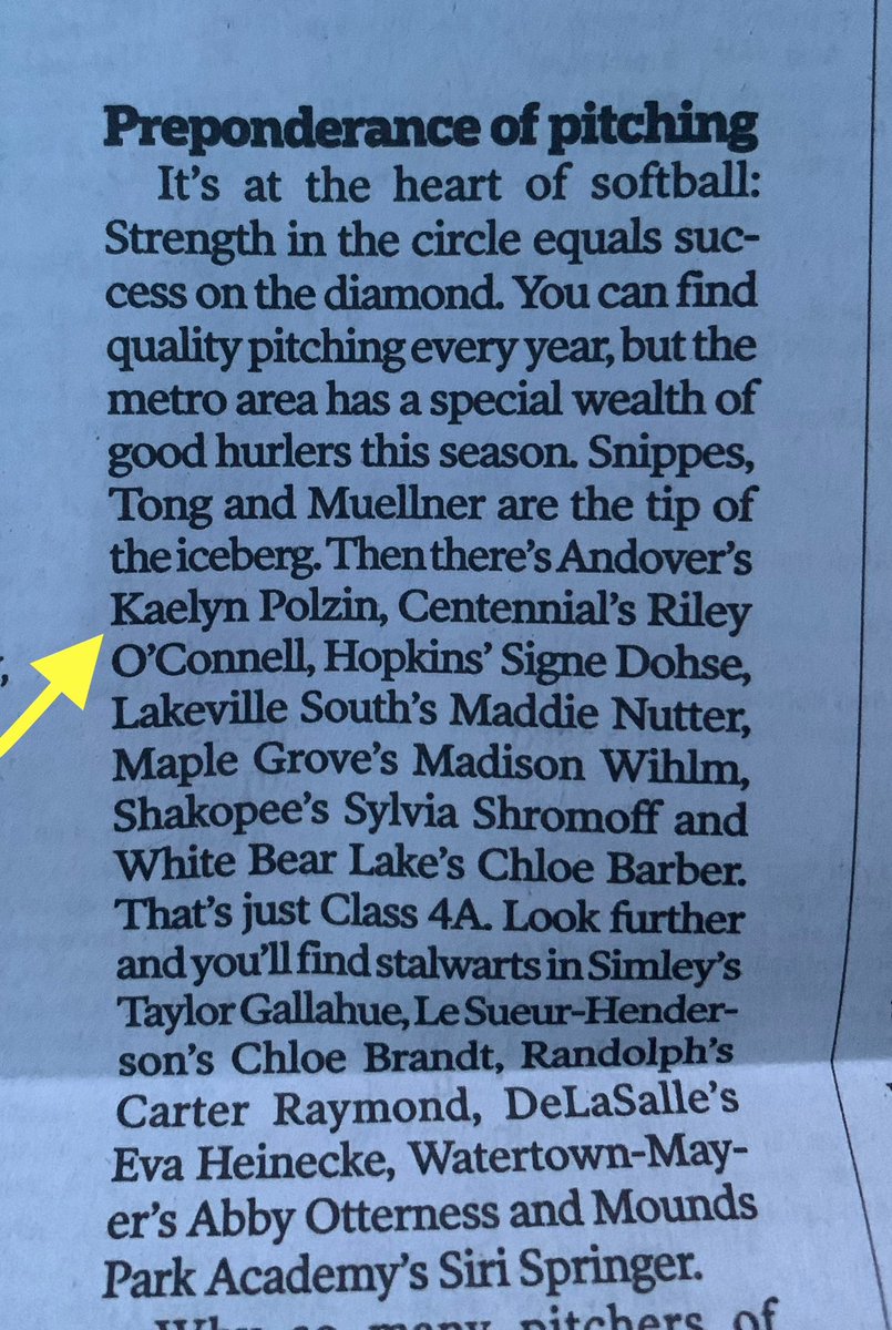 So grateful and excited to see my name included in the Star Tribune article! Thank you <a href="/StarTribune/">The Minnesota Star Tribune</a> and also <a href="/mnsoftballhub/">MN Softball Hub</a> for featuring me! #AndoverHuskies #mnforce #pitcher #startribune