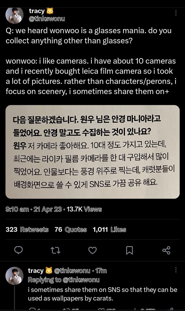MinWonsLadyLove's tweet photo. What if minwon au where they're both photographers.

Ww takes photos of sceneries that he and his past love went to, places they could've gone to, and places they could've seen.

One day he accidentally saw an exhibit of another photographer, a stranger, where it's all HIM. https://t.co/RiRlNYuvh5