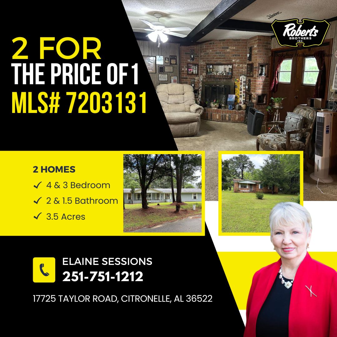 🏠💰🤑 Check out this amazing deal! Two houses for the price of one on over 3.5 acres of level-shaded property!
📱 251-751-1212
View the full details here ➡️ bit.ly/3N0HMxC
#RobertsBrothers #TheSessionsTeam #TwoForOne #RealEstate #Citronelle #InvestmentOpp