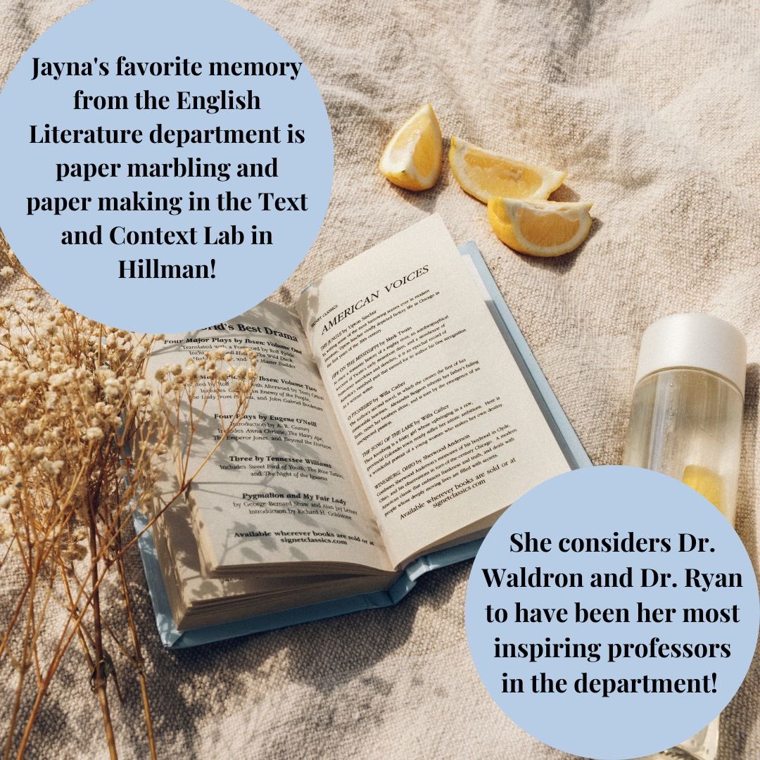 PittLitProgram's tweet image. Our first senior shout-out is for Jayna Palumbo! Jayna will be graduating at the end of the month and is planning on attending Wake Forest University for a Masters in Education and English Certification in the Fall! Good luck Jayna and thank you for being part of the department!