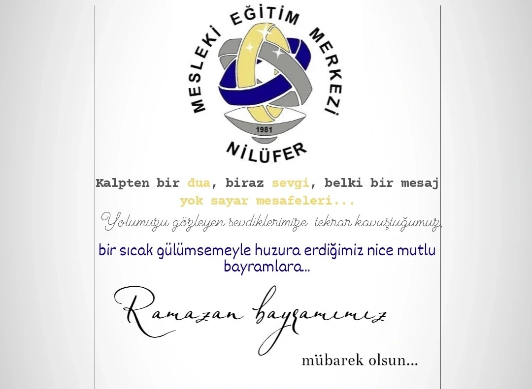 🇹🇷
Kalpten dualarımız ve sevgimiz...
Yolumuzu gözleyen sevdiklerimize kavuştuğumuz
Bir sıcak gülümsemeyle huzura erdiğimiz
Nice mutlu bayramlarımız olsun...
#bursa

RAMAZAN BAYRAMIMIZ MÜBAREK OLSUN
<a href="/nznsener/">Nazan ŞENER</a>
<a href="/bursailmem16/">Bursa İl Millî Eğitim Müdürlüğü</a>
<a href="/baltintas16/">Bülent Altıntaş</a>
<a href="/niluferilcemem/">Nilüfer İlçe MEM</a> 
<a href="/HakanBabac/">Hakan Babaç</a>
<a href="/ersah_sonmez/">Erşah Sönmez</a>