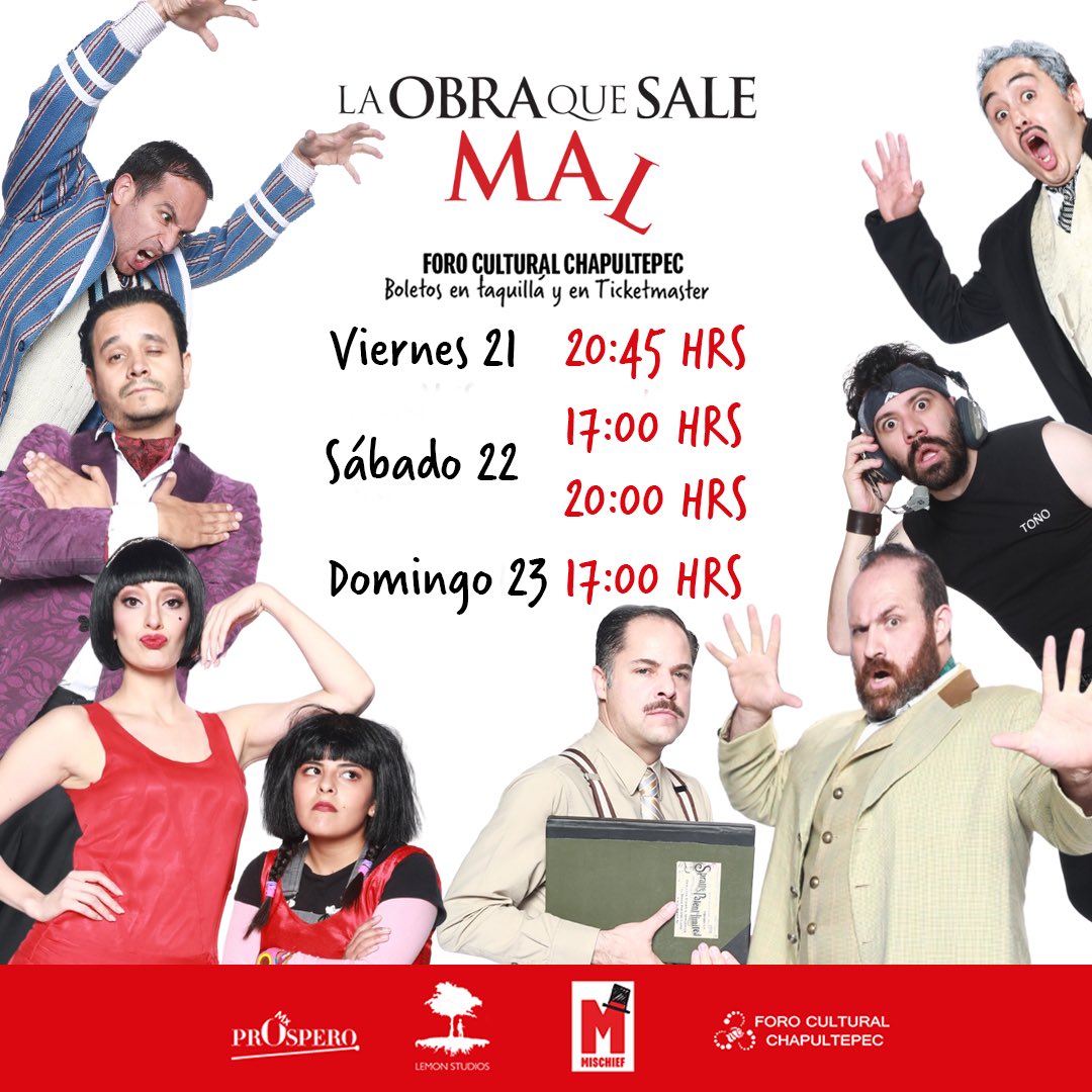 Disfruta a partir de este viernes de #laobraquesalemal, te esperamos en el foro cultural chapultepec. ❤️🎭
Boletos en taquilla y Ticketmaster.