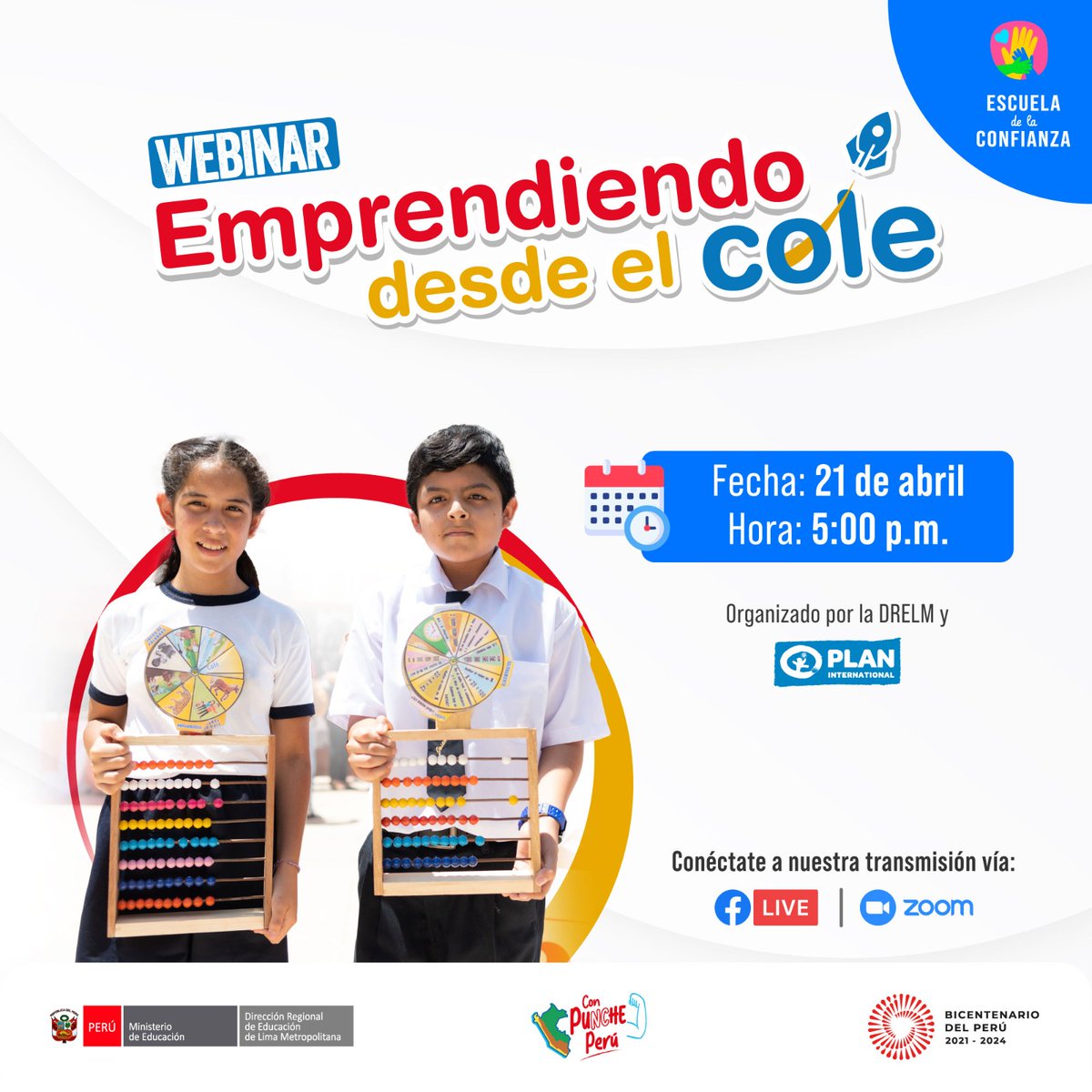 📷 Únete al webinar “Emprendiendo desde el cole” que organiza @planperu junto a la DRELM, y conoce cómo promover el emprendimiento y la educación financiera en las escuelas. 
Para participar, regístrate aquí 📷 forms.gle/rgixaP1gv8uvXF…
#MetasdeAprendizaje