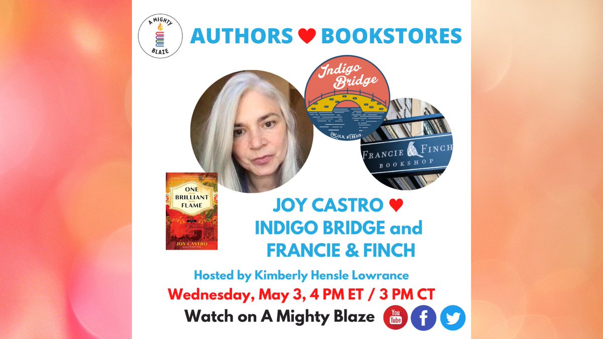 Love books &amp; indie bookstores? Join us! Thrilled to get to talk with indie bookstore founders Leslie Huerta of <a href="/francieandfinch/">Francie & Finch Bookshop</a> &amp; Kim Coleman of <a href="/BridgeIndigo/">Indigo Bridge</a>, with host <a href="/khenslelowrance/">Kimberly</a> of <a href="/AMIGHTYBLAZE/">A MIGHTY BLAZE 📚🕯🔥</a>!

Free, virtual, &amp; open to the public.
Wed May 3
1pm PT/2pm MT/3pm CT/4pm ET