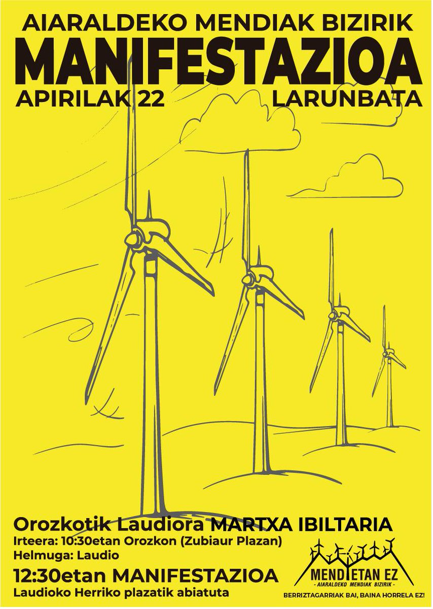 AiaraldeaGreba's tweet photo. 🔴📢 Mobilizazio asteburu indartsua dator 👇👇👇

Ostiralean 👉 Aiaraldeko ikastetxe publikoen manifestazioa

Larunbatean 👉 Jesuriko parke eolikoaren aurkako mobilizazioa

Igandean 👉 Madres Mercedariaseko langileen aldeko deialdia

Aiaraldea berriz ere borrokara! ✊✊✊ https://t.co/PxxJq2YJYP