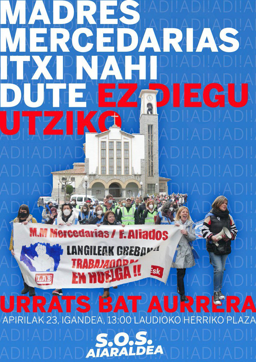 AiaraldeaGreba's tweet photo. 🔴📢 Mobilizazio asteburu indartsua dator 👇👇👇

Ostiralean 👉 Aiaraldeko ikastetxe publikoen manifestazioa

Larunbatean 👉 Jesuriko parke eolikoaren aurkako mobilizazioa

Igandean 👉 Madres Mercedariaseko langileen aldeko deialdia

Aiaraldea berriz ere borrokara! ✊✊✊ https://t.co/PxxJq2YJYP