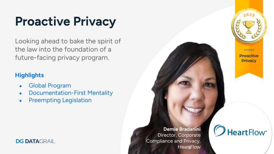 DataGrail's tweet photo. Congratulations are in order for Demie Bradanini and team – @HeartFlow won the Proactive Privacy Award in DataGrail's first annual Privacy Program Awards! 🏆 #PrivacyPowered #privacy #security
https://t.co/3UoPF27hxR https://t.co/Cz1nzErLMQ