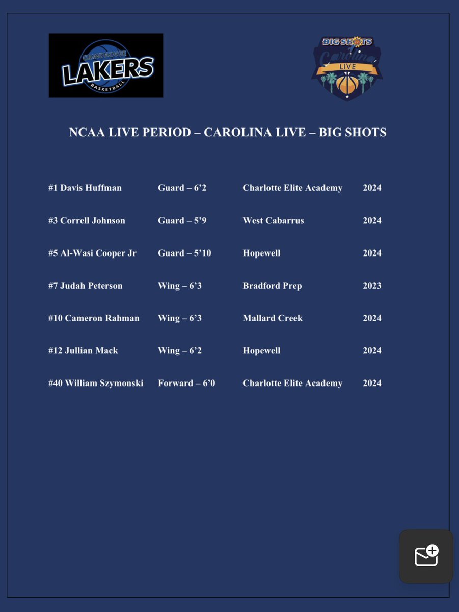 GrindLakers's tweet photo. Grindhouse Lakers 2024 will be playing at Carolina Live for Live Period #1 hosted by Big Shots! Come check us out on Saturday at Rock Hill Sports and Event Center. @BigShotsGlobal https://t.co/wxLbR5xyGy