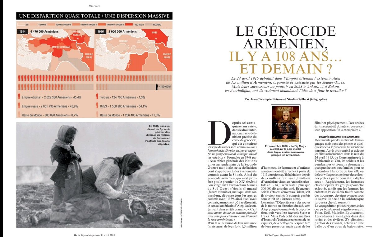 jchribuisson's tweet photo. Demain dans @FigaroMagazine_, avec le grand graphiste Nicolas Guillerat, nous rappelons sur 6 pages ce que fut le #genocidearmenien alors que tout indique qu'il peut se reproduire en #Artsakh et en #Armenie si on ne stoppe pas les ambitions impérialistes du dictateur azéri Aliev. https://t.co/hChRx7cGeR