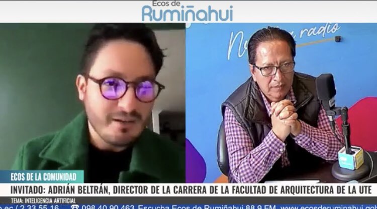 UTEoficial's tweet photo. #PrensaUTE| La inteligencia artificial 🤖 y su auge en los últimos tiempos, fue el tema que abordó Adrián Beltrán, director de la carrera de Arquitectura de @ArquitecturaUte 💙💚 en una entrevista de radio 📻 @EcosdeRuminahui 🎙️

Mírala aquí ➡️ https://t.co/ZsO8u0rjxI https://t.co/YJzVm1jJDX