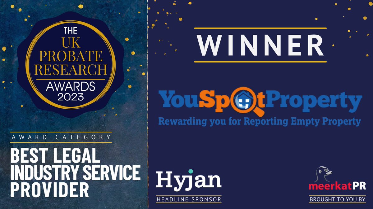 Delighted to announce our first ever winners of our newest category, the 'Best Legal Industry Service Provider' award is <a href="/youspotproperty/">You Spot Property</a>  ❗ 🎉 Thank-you for participating this year!
#Probies2023 #PRA2023