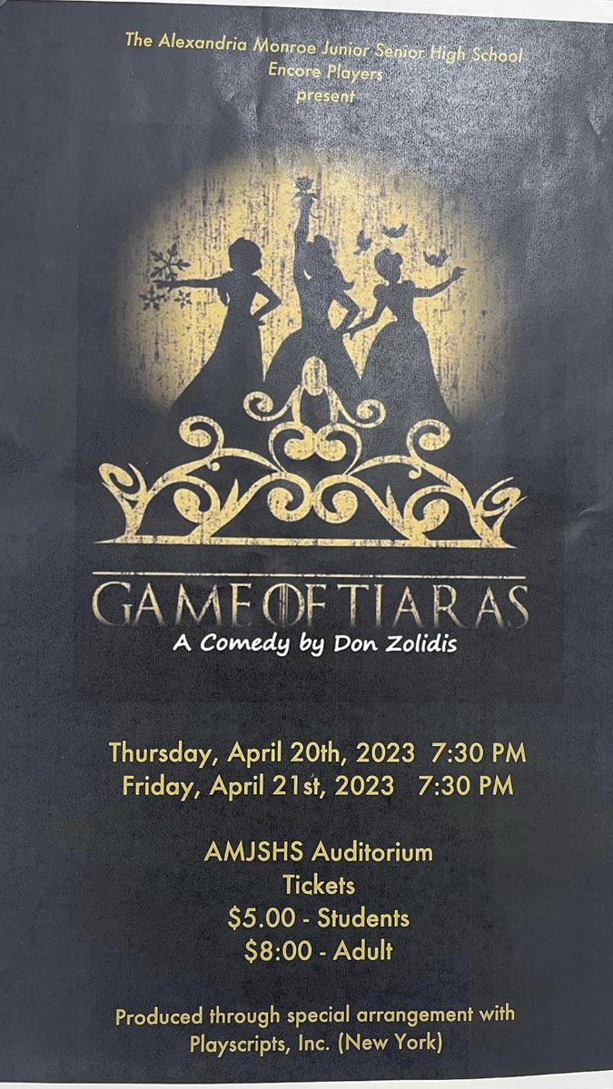 In spite of earlier in the week trauma,  the kids have worked really hard to bring this incredible comedy to you, the masses.  Picture Shakespeare tragedy of King Lear meets Disney princesses set in The Game of Thrones!  You don’t want to miss it.