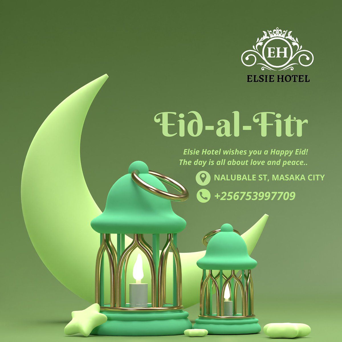 ElsieHotel's tweet photo. Happy Eid! 
May Allah bring you joy, happiness, peace, and prosperity on this special day 🙏🏼.

For Bookings;

📞 +256753997709
📧 Reservation.elsiehotelmasaka@gmail.com
📍 Musisi Gardens, Nalubale St, Masaka City

#eid #eidmubarak https://t.co/TkfYruXwZM