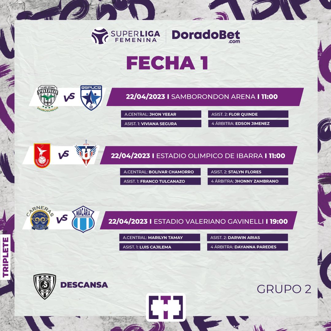 Triplete593's tweet photo. #Fecha1 | SuperLiga Femenina-Doradobet 2️⃣0️⃣2️⃣3️⃣ 🇪🇨⚽️⁣⁣⁣

Todo listo para la primera fecha de la SuperligaFemenina. 🤩💃🏻

¿Están list@s? 💪🏼😎

⁣⁣#SuperLigaFemenina #slf2023 #doradobet #futbol #FútbolFemenino #Ecuador  #Mujeres #Deporte #Soccer #triplete593 https://t.co/wOSCgWADr6